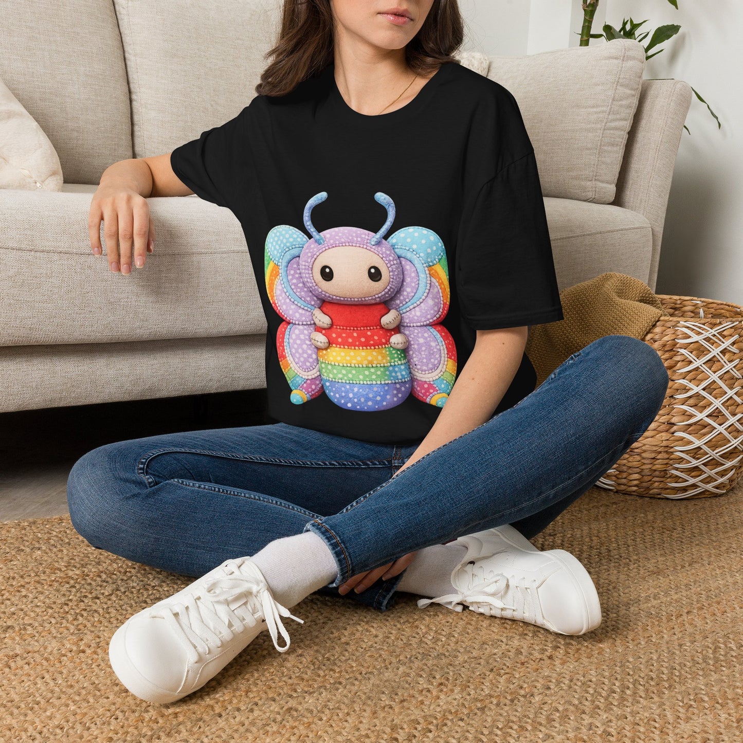 Palia Inspired Rainbow Tipped Butterfly Plush T-Shirt — Colorful RTB Palia Graphic Tee