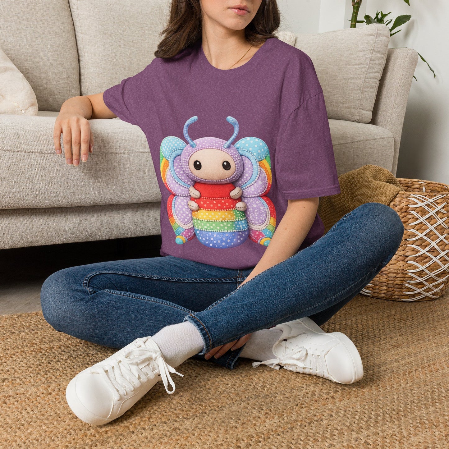 Palia Inspired Rainbow Tipped Butterfly Plush T-Shirt — Colorful RTB Palia Graphic Tee