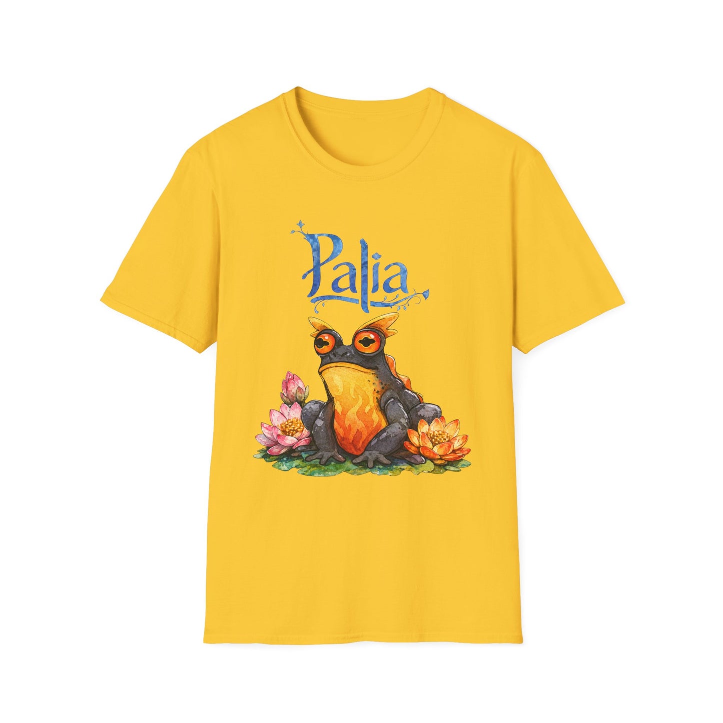 Palia Inspired Flame horned Rockhopper Art Shirt with Lotus Flowers, Cute Graphic Tee