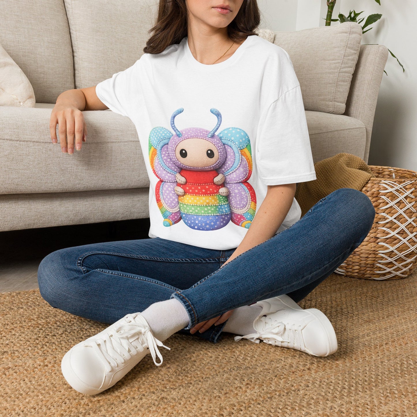 Palia Inspired Rainbow Tipped Butterfly Plush T-Shirt — Colorful RTB Palia Graphic Tee