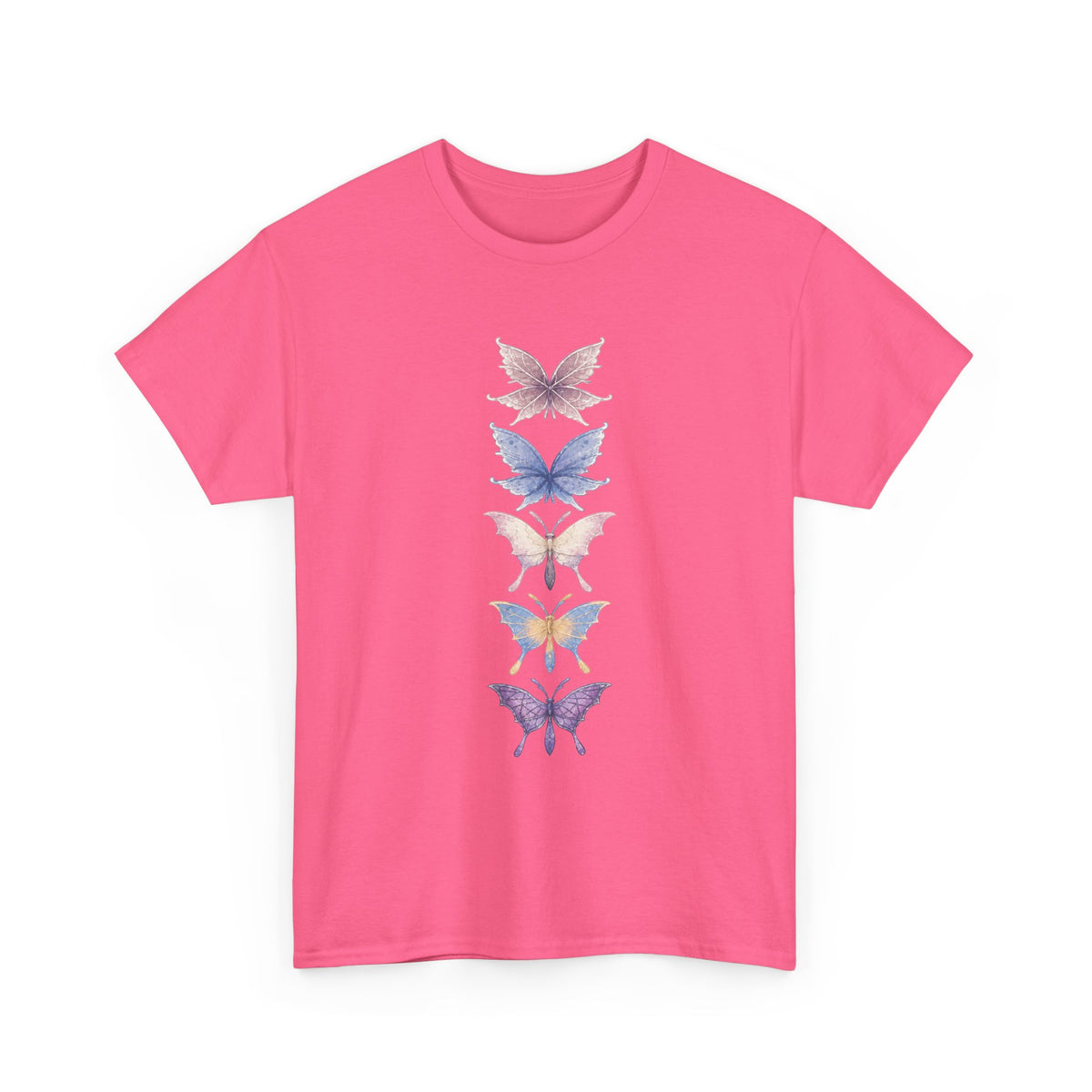 Palia Inspired Elderwood Piksii and Batterflies - Butterfly Stack T-Shirt | Vertical Floral Insect Design