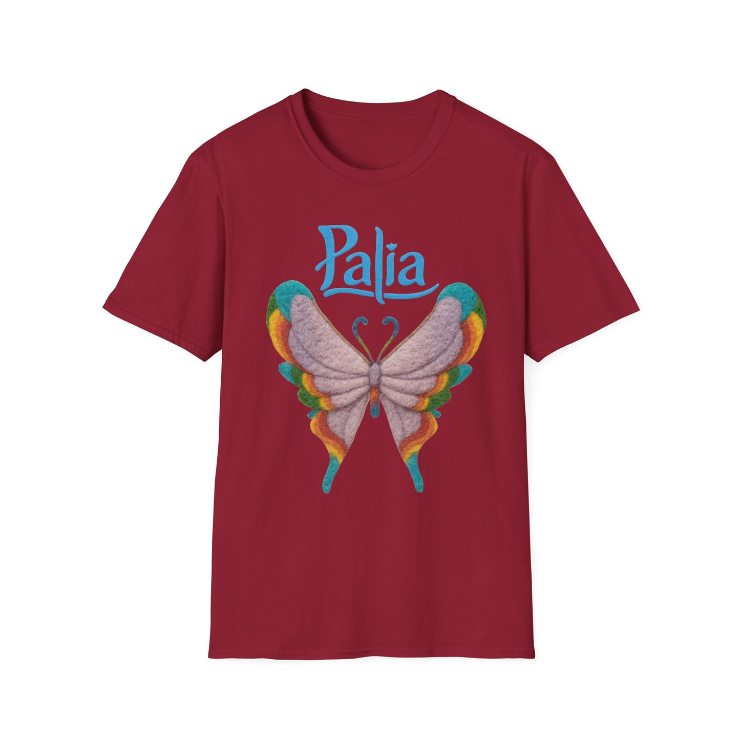 Palia Inspired Rainbow Tipped Butterfly T-Shirt — Colorful Felt-like Wings Graphic Tee