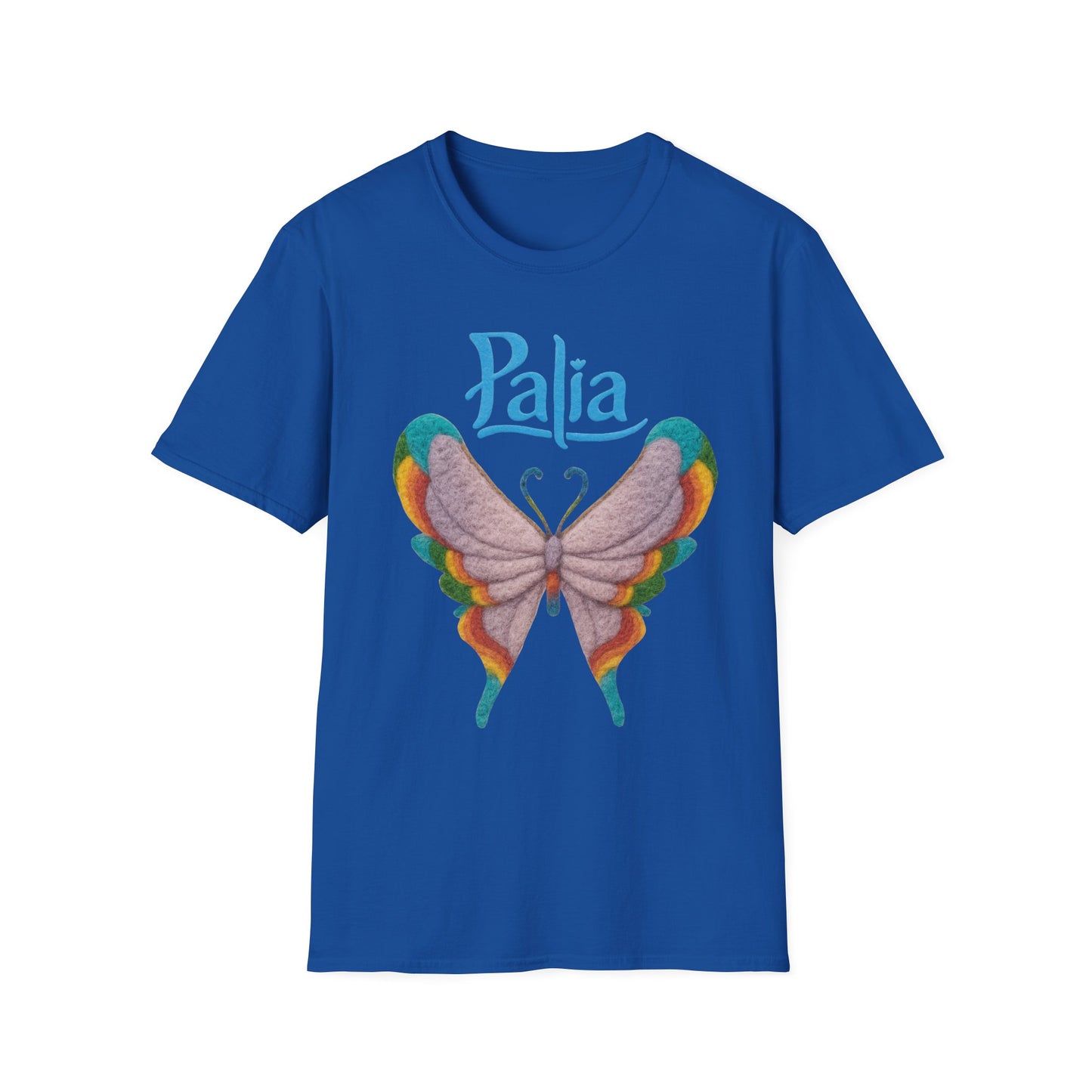 Palia Inspired Rainbow Tipped Butterfly T-Shirt — Colorful Felt-like Wings Graphic Tee