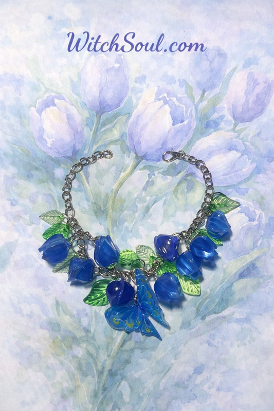 Palia Inspired Duskwing Butterfly and Blue Tulips Bracelet