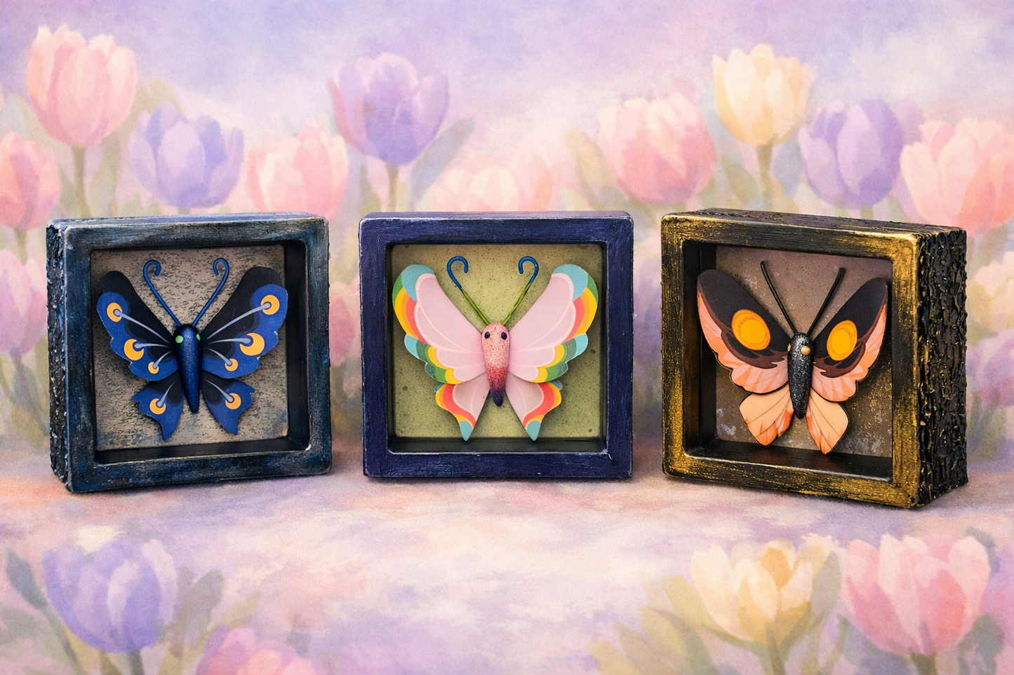 Palia Inspired Rainbow-Tipped Butterfly/ Duskwing Butterfly/ Brighteye Butterfly Magnet ShadowBox Faux Taxidermy