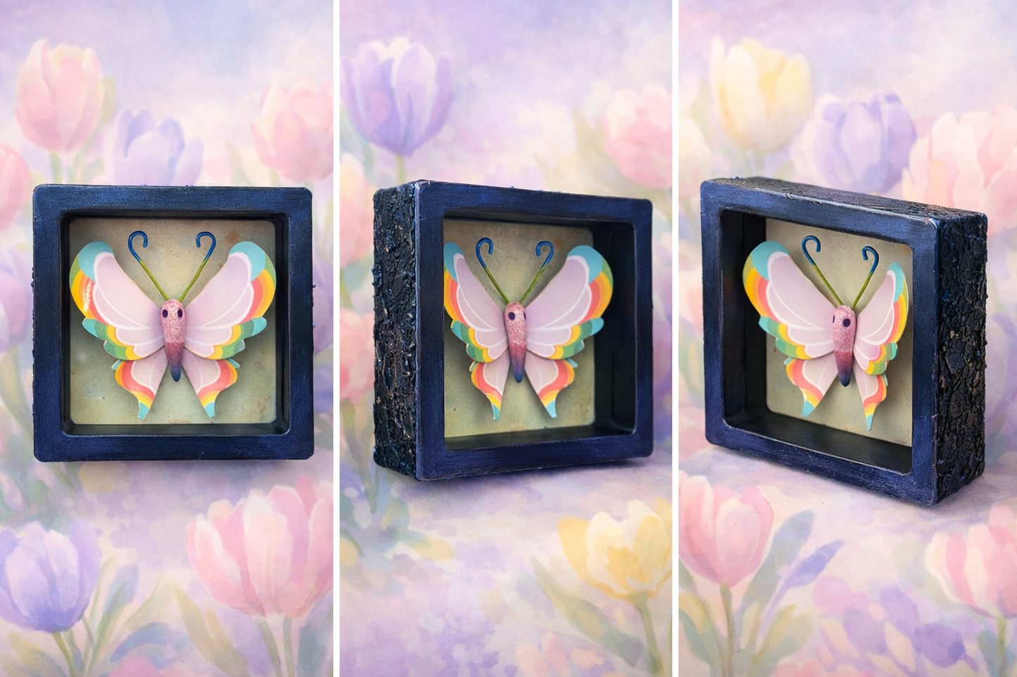 Palia Inspired Rainbow-Tipped Butterfly/ Duskwing Butterfly/ Brighteye Butterfly Magnet ShadowBox Faux Taxidermy