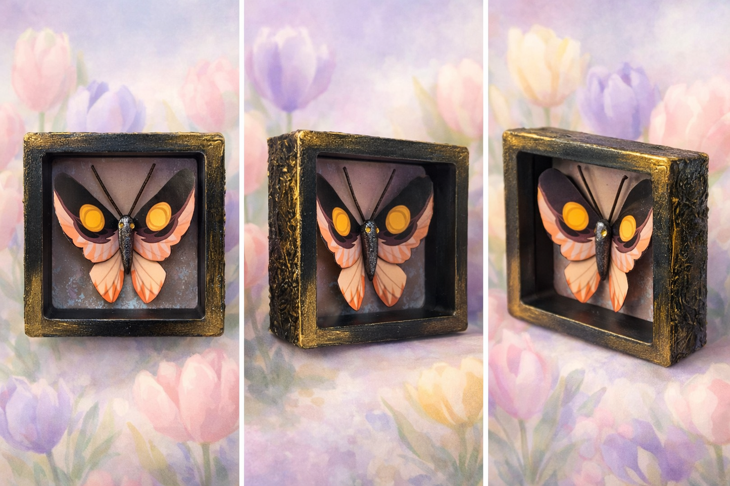 Palia Inspired Rainbow-Tipped Butterfly/ Duskwing Butterfly/ Brighteye Butterfly Magnet ShadowBox Faux Taxidermy