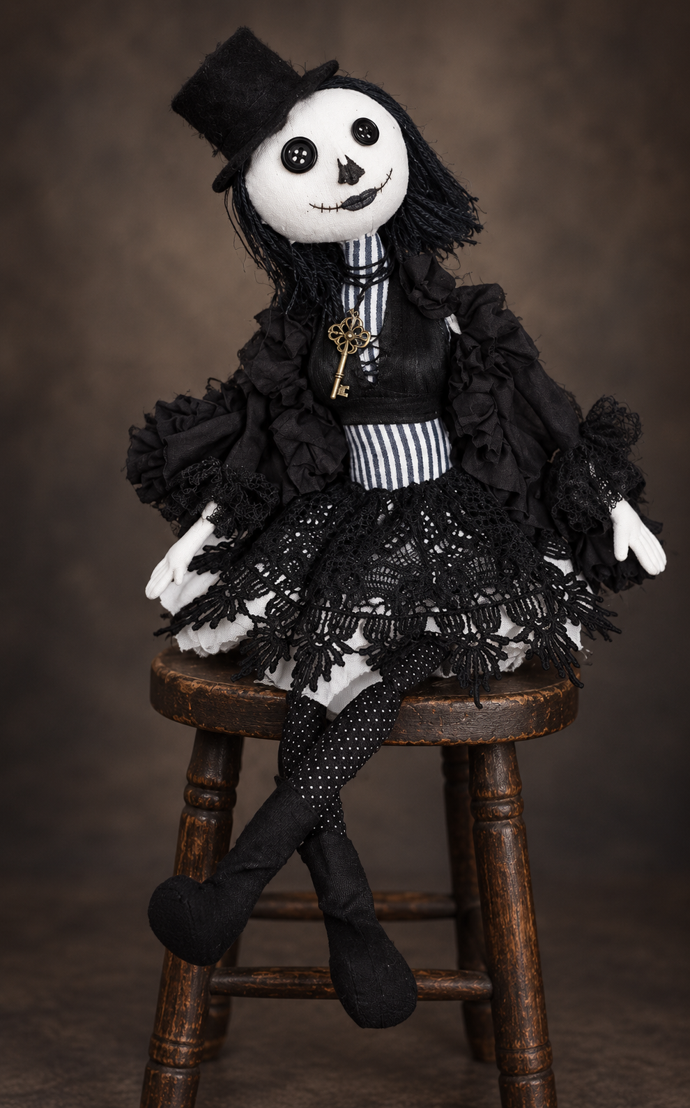 One Of a kind Keeper of the Forgotten Key — Original Gothic Textile Art Doll
