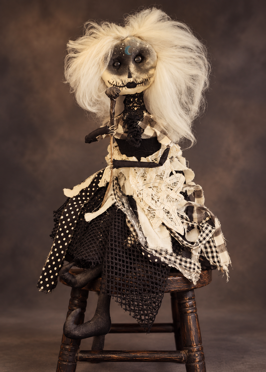 One Of A Kind Vespera, the Moon-Worn Oracle — Original Gothic Textile Art Doll