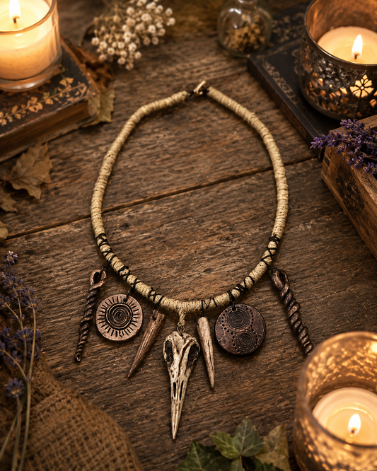 One Of a Kind Crow Skull Totem Ancient Raven Necklace Rustic Handmade
