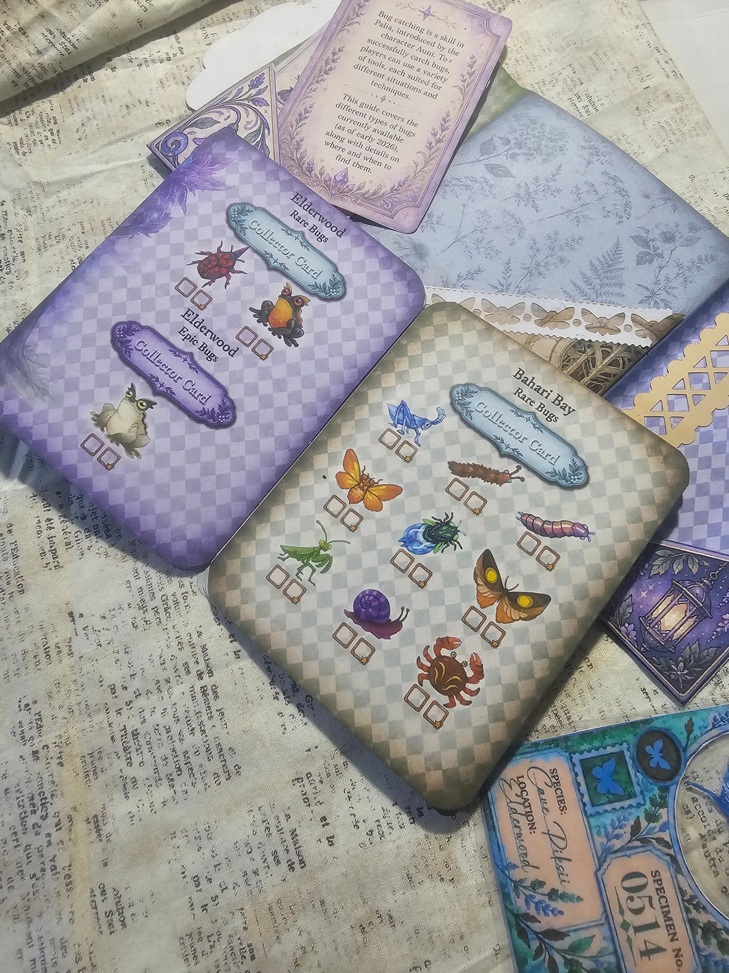 Palia Inspired Bug Catching Guide Tracker with Bug Collector Cards Interactive Scrapbook Junk Journal