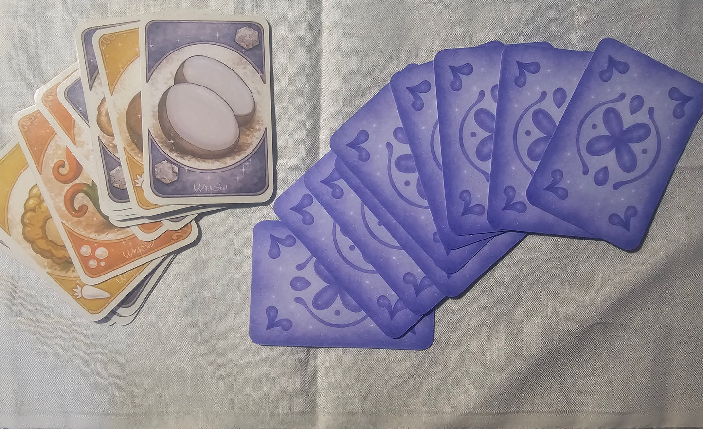 Palia Inspired Hot Pot Card Game Handmade Sea Glass Collection with Patchwork Bag