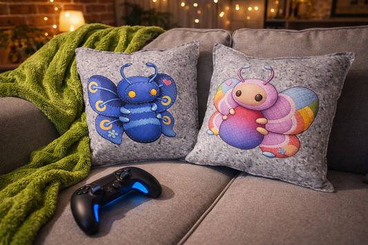 Palia Inspired Rainbow Tipped Butterfly Plush & Duskwing Butterfly Plush Set of 2 Throw Pillows