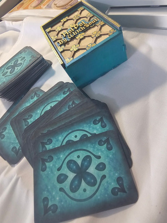 Palia Inspired HotPot Card Game Seaglass Coastal Teal Edition with Wooden Storage Box