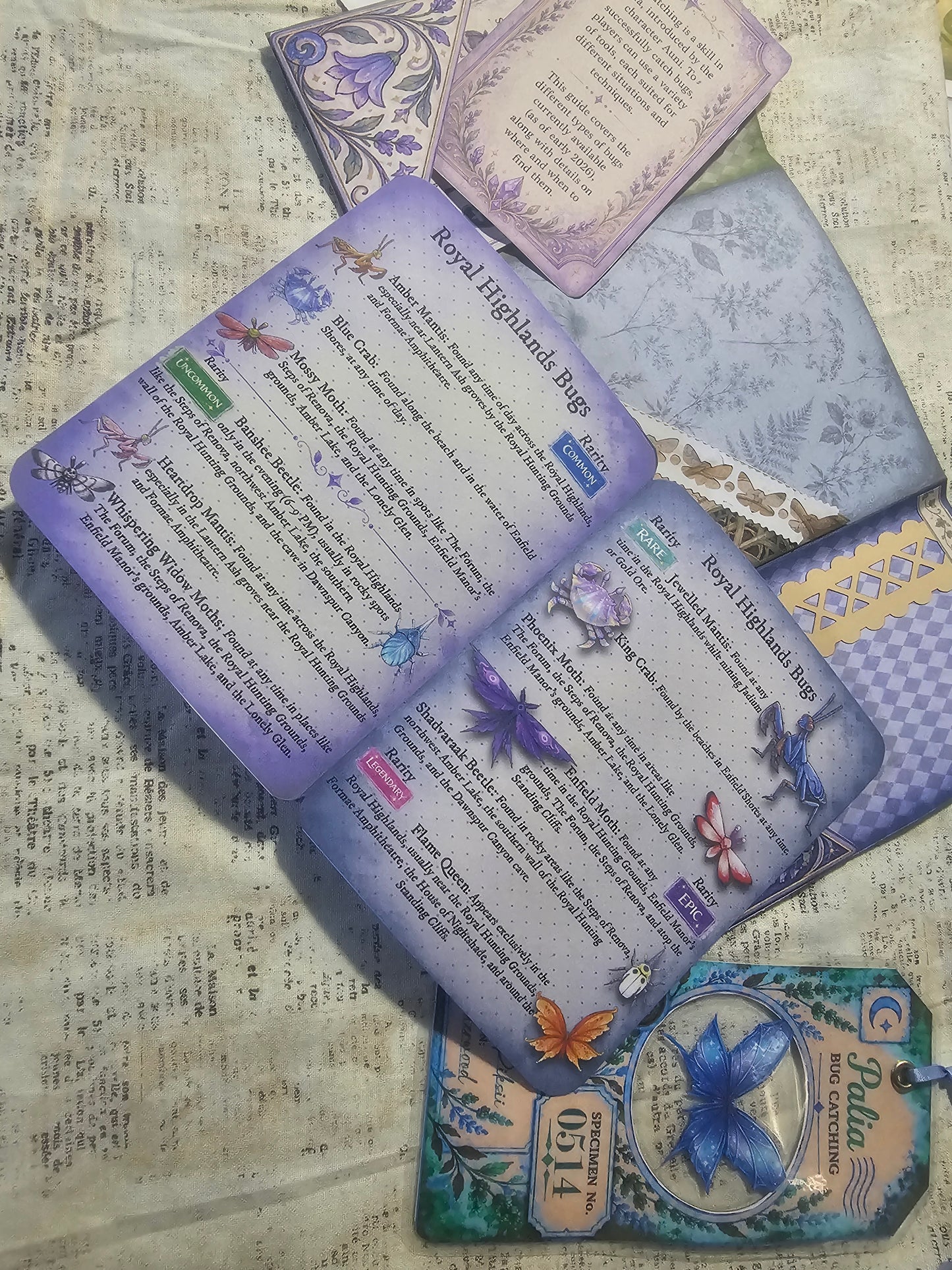 Palia Inspired Bug Catching Guide Tracker with Bug Collector Cards Interactive Scrapbook Junk Journal
