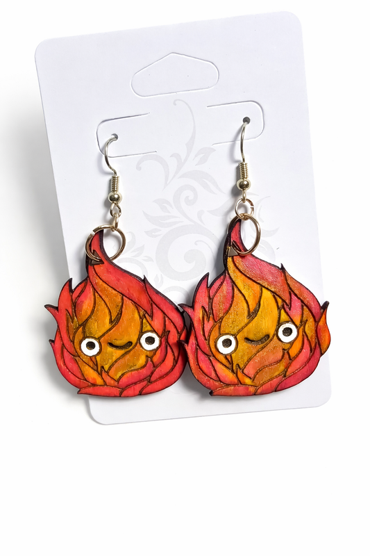 Ghibly Studios Inspired Calcifer the fire demon Howl's Moving Castle Teardrop Earrings