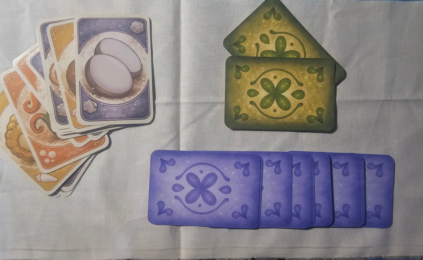 Palia Inspired Hot Pot Card Game Handmade Sea Glass Collection with Patchwork Bag
