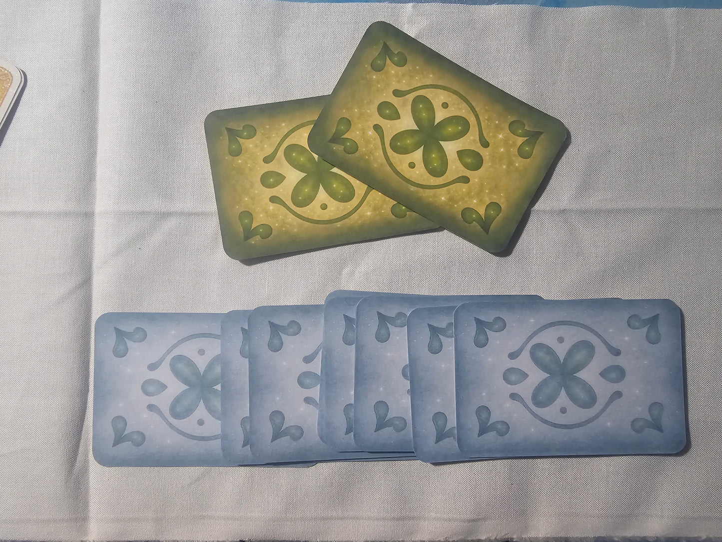 Palia Inspired Hot Pot Card Game Handmade Sea Glass Collection with Patchwork Bag