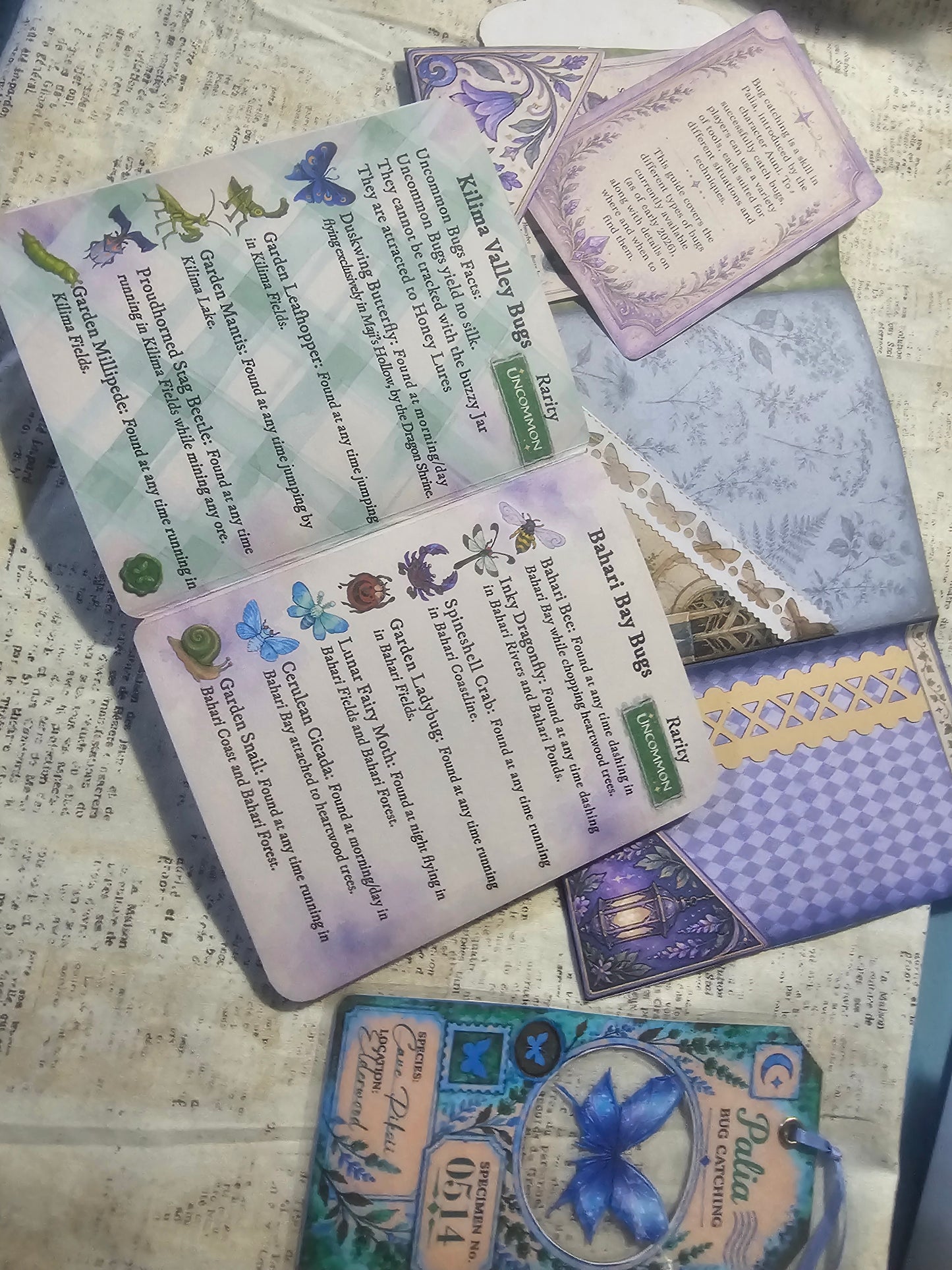 Palia Inspired Bug Catching Guide Tracker with Bug Collector Cards Interactive Scrapbook Junk Journal