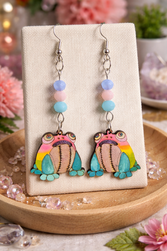 Palia Inspired Rainbow Frogbert Plush Teardrop Earrings